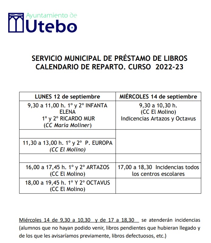 calendario reparto libros 